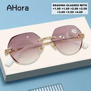 2023 Новые очки для чтения женские без оправы с блокировкой синего света очки для пресбиопии градиентные серые очки +1,0+1,5+2,0+2,5+3,0+3,5 +100 золотой