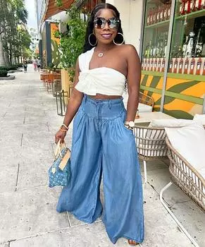 2023 Новые осенние женские модные свободные джоггеры с широкими штанинами S синий