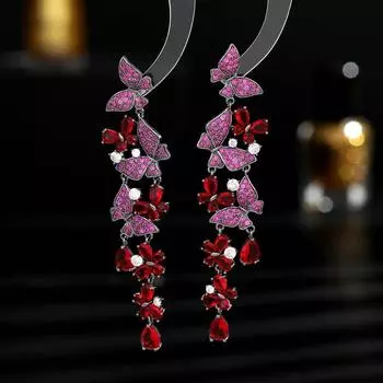 2023 Новые серьги для тяжелой промышленности, модные серьги с супер волшебным темпераментом, яркие цирконовые инкрустированные бабочкой, цветком любви, длинные серьги с цветком