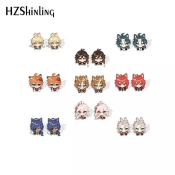 2023 Новые серьги-гвоздики Genshin Impact, забавные серьги из акриловой смолы, эпоксидная смола, ювелирные изделия ручной работы, подарки для друзей как