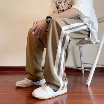 2023 Новые тонкие повседневные брюки из ледяного шелка, мужские брендовые свободные спортивные штаны из ледяного шелка, полосатые спортивные брюки, мужские удобные M-3XL