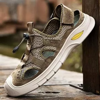 2023 Новые универсальные сандалии для мужчин, летние трендовые модные тканые уличные нескользящие пляжные туфли для отдыха с речным узором, размеры 38-44 38 чёрный