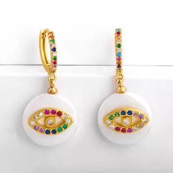2023 Новые жемчужные серьги европейские и американские глаза дьявола, микро-инкрустированные цветными бриллиантами серьги, круглые геометрические серьги с каплями воды, женские
