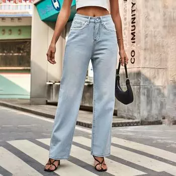 2023 Новые женские джинсы, простые, свободные, удобные S синий