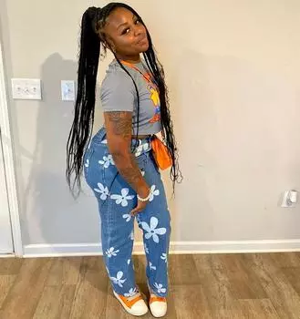 2023 Новые женские джинсы с цветочным принтом S синий