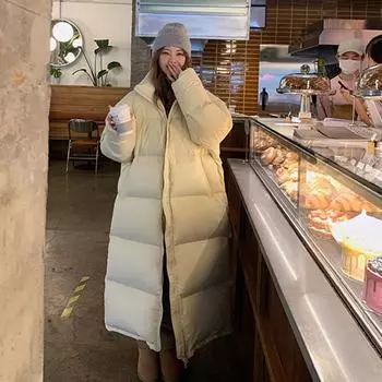 2023 Новые зимние толстые теплые длинные пуховики женские свободные воротник-стойка шарф-пуховик свободные хлопчатобумажные утолщенные куртки-хлебки пальто модные женские парки S