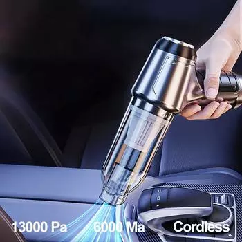 2024 Новый беспроводной автомобильный пылесос 13000 Па, мощный ручной бытовой мини-пылесос для влажной и сухой уборки клавиатуры рабочего стола белый