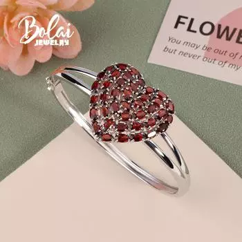 2023 Новый браслет в форме сердца, натуральный мозамбикский красный гранат, браслет-капля в форме сердца, натуральный драгоценный камень, изысканные украшения для женщин, серебро 925 пробы L красный