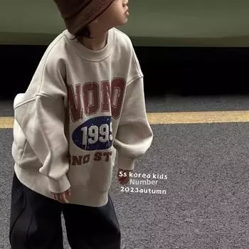 2023 Новый детский свободный свитшот в корейском стиле - Длинный рукав для мальчиков и девочек, универсальная одежда на осень/зиму 140 cm