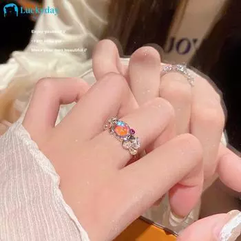 2023 новый дизайн, серебряное открытое кольцо, красочные кольца с цирконом из лунного камня для женщин, модные аксессуары, ювелирные изделия