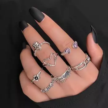2023 Новый комплект колец Пара Кольцо с буквами Череп Любовь Кольцо Резной цветок Очаровательный женский комплект колец серебряный