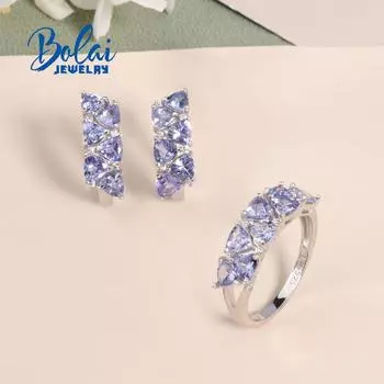 2023 Новый комплект ювелирных изделий из натурального танзанита, серьги из стерлингового серебра 925 пробы, кольца, уникальный дизайн, настоящие драгоценные камни для женщин, жены, хороший подарок