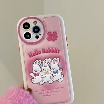 2023 Новый кожаный рельефный милый розовый кролик с бантиком, милый чехол для телефона для Iphone 11 12 Promax 14 Plus 13 Pro Max задняя крышка Капа For iphone 14promax