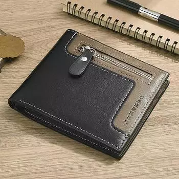 2023 Новый мужской кошелек, винтажный модный кожаный кошелек на молнии, тройной складной многофункциональный держатель для карт, мужской открытый кошелек для монет премиум-класса из искусственной кожи темный кофе