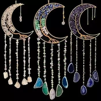 2023 Новый натуральный агатовый ловец снов 7 чакр цвет драгоценный камень лунный камень сад гостиная украшение ветряной колокольчик ловец снов