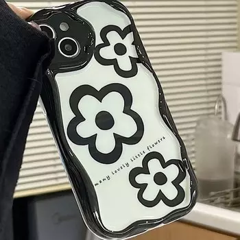 2023 Новый нескользящий чехол для Iphone 11 12 Promax 13promax 14 Pro Max с черным цветком, волнистый Ins, милый противоударный чехол для телефона с мультяшным рисунком for iphone 11PROMAX