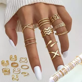 2023 Новый одинаковый комплект ювелирных колец, кольцо в подарок, сексуальные женские аксессуары, модное элегантное золотое роскошное кольцо, кольцо с волной, комплект из 9 предметов, золото золотой