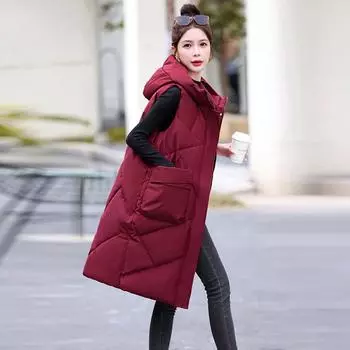 2023 Новый пуховик женский длинный модный жилет с капюшоном носить теплый жилет пальто прилив осенью и зимой XL белый