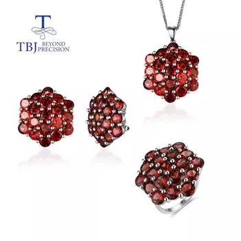 2023 Новый роскошный комплект ювелирных изделий из натурального красного граната, серьги-подвески, кольцо из стерлингового серебра 925 пробы, женские изысканные ювелирные изделия, подарок для мамы на вечеринке us ring size 7# красный