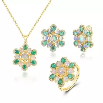 2023 Новый роскошный комплект ювелирных изделий, натуральный красочный опал, зеленый агат, кулон с драгоценным камнем, ожерелье, серьги для женщин, жены, мамы, хороший подарок на день рождения us ring size 7# зелёный