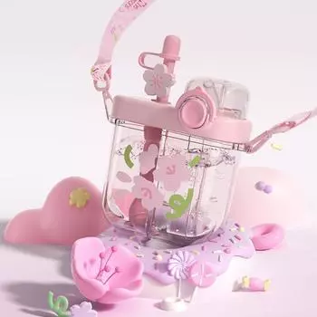 2023 Новый стаканчик с трубочкой Space Cup Net Red Tritan Пластиковый стаканчик для студенток Портативный двойной стаканчик для питья Бутылка для воды с трубочкой 580ml