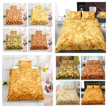 2023 Новый стиль, 3D-печать еды, пододеяльник, мягкий комплект постельного белья из микрофибры, вкусные комплекты постельного белья для мальчиков-подростков, наволочка из полиэстера UK Single 135x200cm