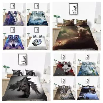 2023 Новый стиль 3D Роскошный стиль 2/3 шт. Постельное белье Кровать Удобный комплект пододеяльников с принтом волка Домашний текстиль Полиэстер Подарок для мальчика UK Single 135x200cm