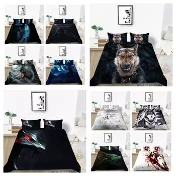 2023 Новый стиль, домашнее покрывало для кровати с 3D крутым принтом волка, комплект постельного белья, пододеяльники, одиночная двойная наволочка королевского размера, полиэстер, пододеяльник UK Single 135x200cm
