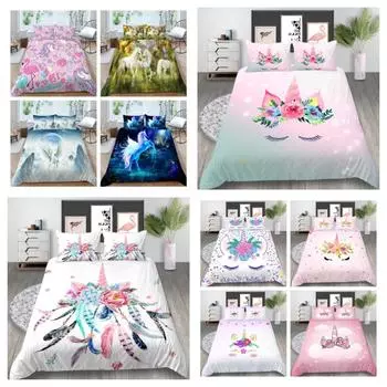 2023 Новый стиль, комплект постельного белья с узором единорога, мягкий домашний текстиль, постельное белье, костюм с наволочкой, пододеяльники для мальчиков и мужчин, одеяла для девочек, костюм UK Single 135x200cm