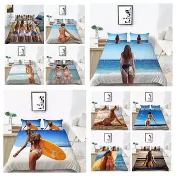 2023 Новый стильный комплект пододеяльников Queen King Size, бикини с принтом, высококачественное постельное белье, костюм с наволочкой, сексуальный домашний текстиль UK Single 135x200cm