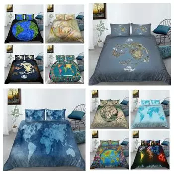 2023 Новый стильный комплект пододеяльников с картой, размер King Queen, роскошные пододеяльники World, 3D мягкие комплекты постельного белья для мальчиков и девочек, мужчин и женщин UK Single 135x200cm