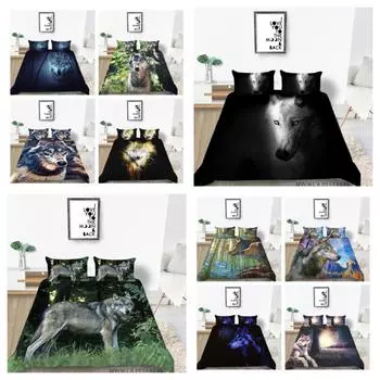 2023 Новый стильный комплект пододеяльников с 3D принтом волка, пододеяльник с животными, полиэстер, домашний текстиль для мальчиков и девочек, наволочка одного размера UK Single 135x200cm