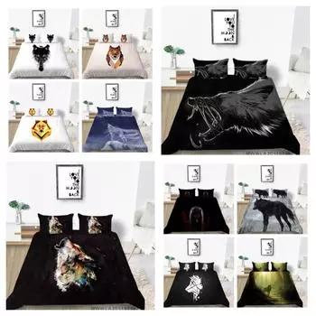 2023 новый стильный комплект покрывал на кровать, наволочка для подростков, детей, школьных взрослых, теплый, крутой, с 3D принтом волка, полиэстер, моющееся постельное белье UK Single 135x200cm