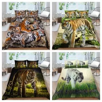 2023 Новый стиль, пододеяльник с животными, 3D принт тигра, пододеяльник, костюм с наволочкой, королевский размер, постельное белье, детские комплекты пододеяльников UK Single 135x200cm
