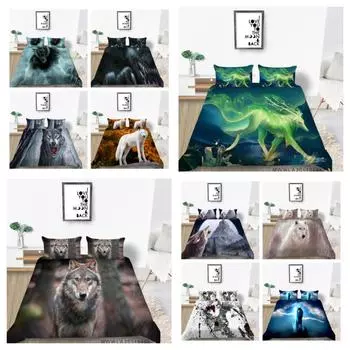 2023 Новый стиль волк принт кровать пододеяльник одеяло пододеяльники дышащие дети друг подарок крутой творческий домашний декор моющееся постельное белье UK Single 135x200cm