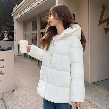 2023 новый стиль, женское пуховое хлопковое пальто, свободная и утолщенная корейская версия длинной утягивающей хлопковой куртки, стильная верхняя одежда S белый