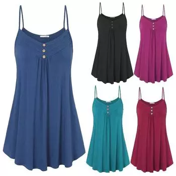 2023 Новый топ с V-образным вырезом и подтяжками, плиссированный, с пуговицами, с рукавами T, женская одежда XXL павлин голубой