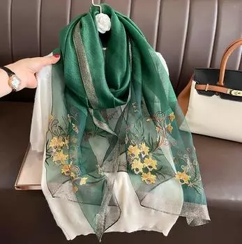 2023 Новый вышитый шарф для женщин, цветочные шелковые шерстяные шарфы, платки, буфанда, хиджаб, толстые аксессуары, зимние повязки на голову