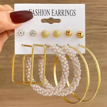 2023 Новый жемчужный комплект Серьги с бриллиантами Золото Роскошный Шарм Квадратный Большой Круглый Элегантный Очаровательный Сексуальный Женский Серьги 12 Шт. Набор Карты Партии Универсальные Ювелирные Изделия золотой
