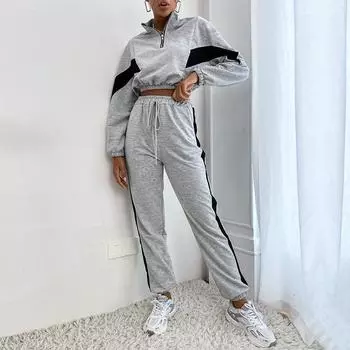 2023 Новый женский повседневный женский свитер из двух частей с длинными рукавами и короткими рукавами в Европе и США S серый