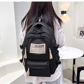 2023 Новый женский рюкзак с буквенным принтом, студентки, простой дорожный корейский рюкзак, школьный рюкзак большой вместимости чёрный