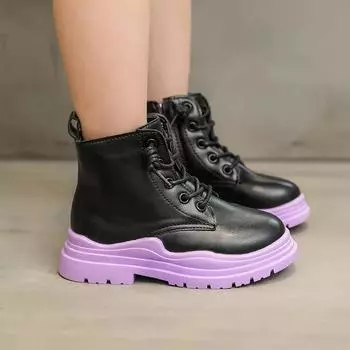 2023 Осень и зима Новые детские ботильоны в британском стиле с круглым носком для мальчиков на толстой подошве Короткие ботинки Детские повседневные ботинки для девочек ПУ 26 зелёный