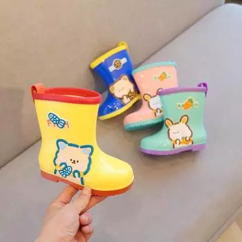 2023 Осень и зима Новые детские резиновые сапоги для детей от 1 до 5 лет с рисунком из мультфильма, водонепроницаемые, теплые, нескользящие, для девочек и мальчиков 25 жёлтый