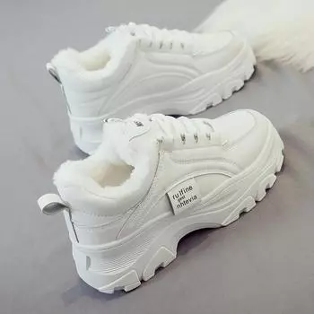 2023 осень и зима, новые универсальные туфли для папы, женские спортивные белые туфли на толстой подошве с увеличенной подошвой, туфли Ins Tide на хлопковой подкладке с бархатом 35