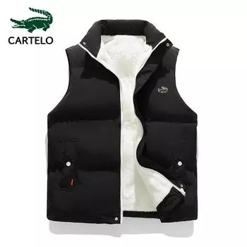 2023 осень и зима, новый пуховый хлопковый вышитый жилет для мужчин и женщин, большой плюшевый и утолщенный теплый жилет, майка, пальто M чёрный