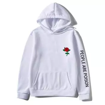 2023 осень зима новая толстовка мужская мода красная роза толстовка с принтом осень зима уличная одежда мужчины женщины повседневный пуловер с капюшоном мужской 2XL чёрный