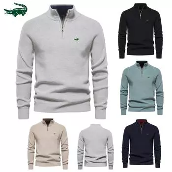 2023 осень/зима новый мужской свитер с длинным рукавом на молнии стоячий воротник однотонный универсальный повседневный мужской топ S серебряный