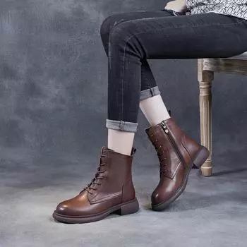 2023 Осень/Зима Ретро Британские Ботинки Мартин - Женские Ботинки Из Яловичной Кожи С Молнией По Боку Тонкие Мягкие Короткие Ботинки single lining, 34 коричневый