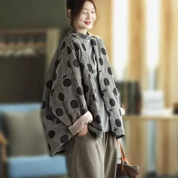 2023 Осень Зима Ретро Хлопок Льняные Стеганые Куртки Женская Одежда Wave Point Хлопковые Стеганые Пальто Весенние Куртки D388 One Size красный