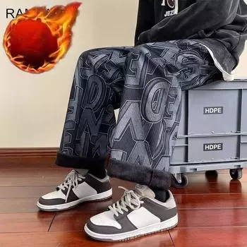 2023 осень/зима, теплые модные плюшевые утолщенные прямые брюки, широкие повседневные хлопковые брюки M белый